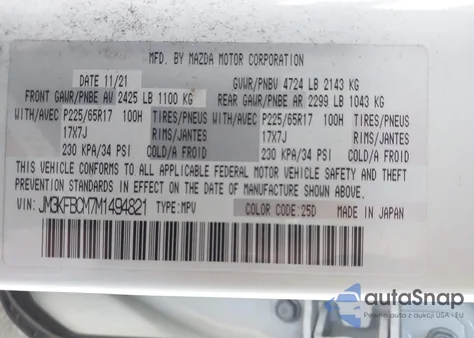 2021 Mazda Cx-5 Touring from USA, damaged, VIN JM3KFBCM7M1494821